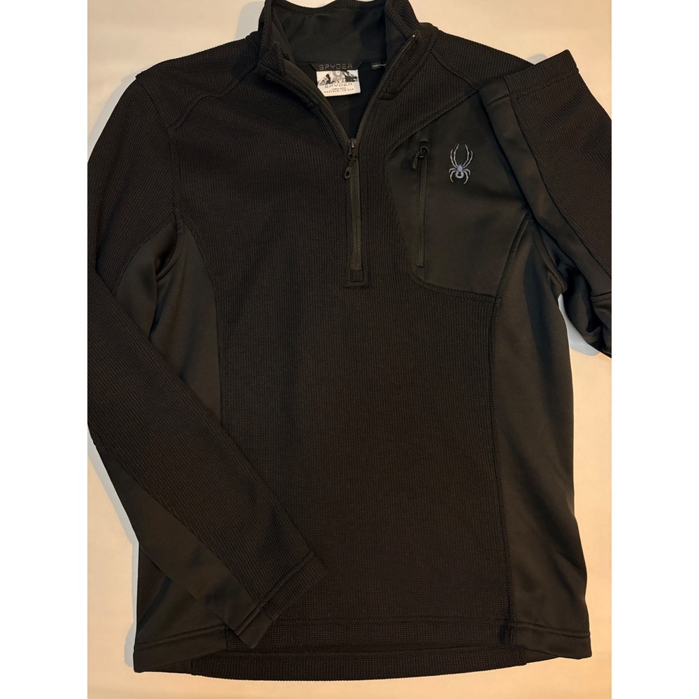 Spyder Mens Medium Black Half Zip Waffle Knit Pullover Hybrid Jacket Pocket